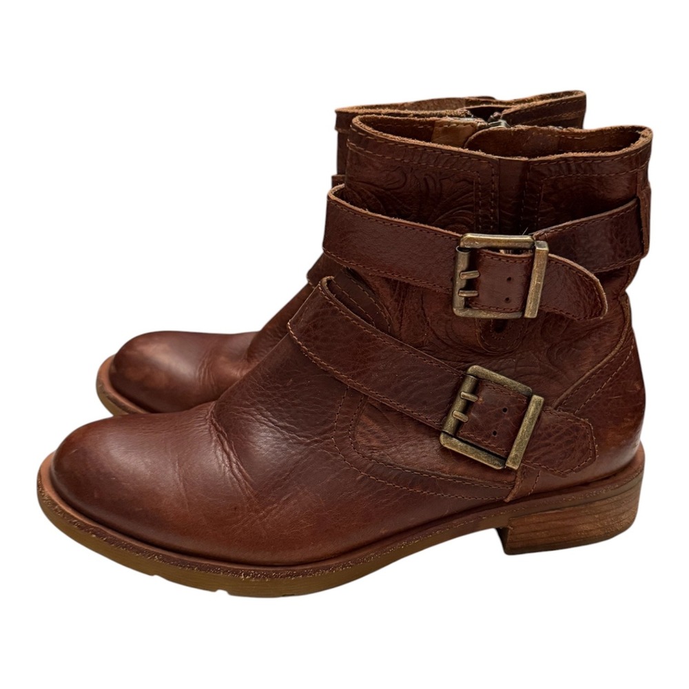 Söfft Brown Leather Moto Ankle Boots Womens Approx Size 7 Double Buckle Boho
